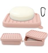 Silicone Travel Soap Case, Leak-Proof Bar Soap Container with Drain Tray, Portable Travel Soap Di...