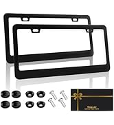 2 Pack Black License Plate Frame, Black Aluminum License Plate Cover, Matte License Plate Front a...