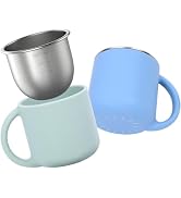 Bakpoco 2-IN-1 Open Toddler Cups, Stainless Steel Baby Cup + Silicone Training Cup for Toddlers K...