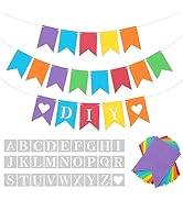 DIY Rainbow Banner Set Include 26 Letters Stencil, Make Your Own Banner for Birthday Wedding Inde...