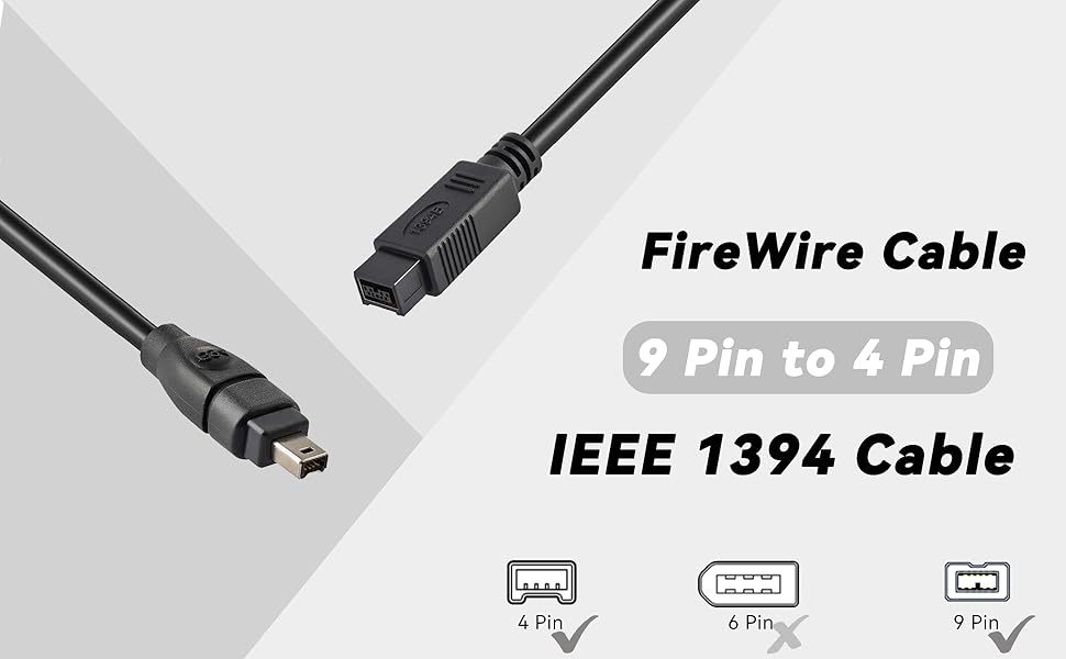 9pin to 4 pin firewire cable