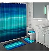 MioVilla 4Pcs Blue Bathroom Sets with Shower Curtains and Rugs and Accessories, Blue Teal Shower ...