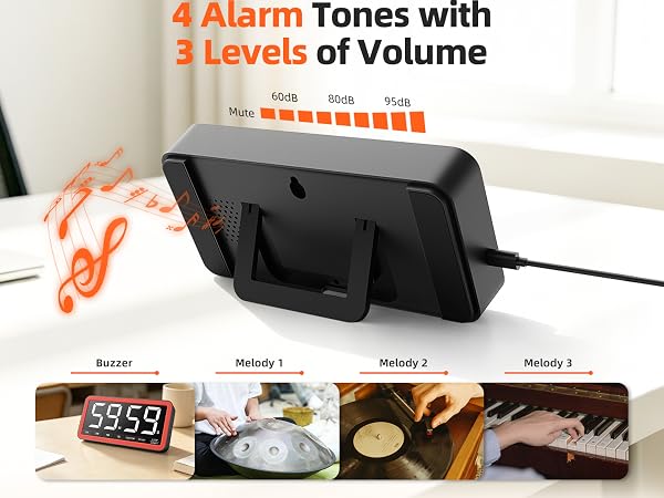 4 Alarm tones with 3 levels of volume