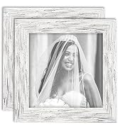 TOFOREVO Picture Frames 4x4 Set of 2 Distressed White Wood Grain Photo Frame for Gallery Wall Mou...