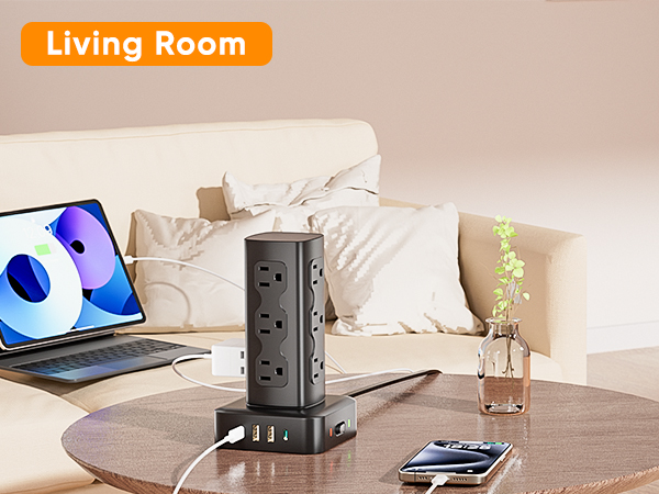 Tower Power Strip Surge Protector, Charging Station Tower