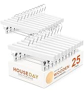 HOUSE DAY Premium Wooden Pants Hangers 25 Pack, Solid Lotus Wood Skirt Hangers with 2-Adjustable ...