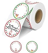 JOYIT 2'' Christmas Thermal Labels - 600pcs Round Thermal Printer Labels with Dot Border, Waterpr...