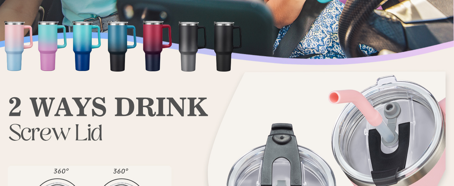 40 oz tumbler handle straw leak-proof vacuum insulated travel mug cup