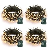 Warm White Christmas Lights - 4 Pack Total 66ft 200 LEDs Battery Operated Christmas Lights with T...