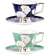 KAMMAK Ceramic Coffee Cups Saucers Set of 2, Porcelain Espresso Cups with Saucers, 8.12 oz Handcr...