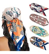HBselect 4PCS Head Scarf for Women 35” Head Scarves Silk Like Satin Neck Scarfs Square Bandana Ha...