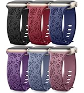 SNBLK 6 Pack Floral Engraved Bands Compatible with Apple Watch Bands for Women 40mm 41mm 42mm 38m...