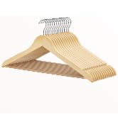 HOUSE DAY Wooden Hangers 20 Pack, Solid Wood Hanger with Non Slip Pant Bar, Heavy Duty Wooden Coa...