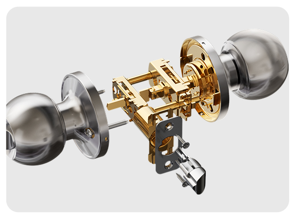 precision internal lock mechanism, refined door knob structure, smooth turning hardware
