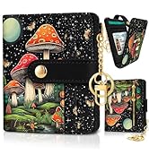 Jogjam Mushroom RFID Women Wallet, PU Leather, Zipper Coin Pocket, Small Slim Thin Credit Card Wa...