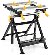 Goplus Portable Workbench, Folding Work Table w/Tiltable Platform, 7-Level Adjustable Height,8 Sl...