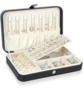 Hatori Travel Jewelry Case for Women, Portable PU Leather Travel Jewelry Organizer Box for Neckla...