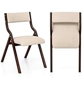 Giantex Folding Dining Chairs Set of 2, No Assembly Required with Linen Padded Seats, Wooden Fold...