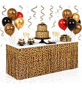 Homoyoyo 4PCS Leopard Print Foil Fringe Table Skirt, 29.5 x 108 Inch Cheetah Animal Print Table S...