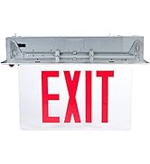 "Morris Products LED Exit Sign - Recessed Mount Edge - Red on Clear Panel, White Housing - Compac...