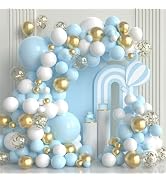 Blue and White Gold Balloons,100 pcs Blue White Gold Balloon Garland Arch Kit Metallic Chrome Gol...