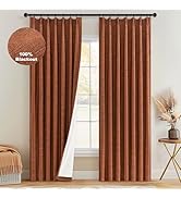 Topfinel Autumn Linen 100% Blackout Curtains 84 inch Length,Rust Terracotta Pinch Pleated Drapes ...
