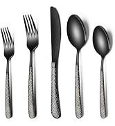 Black Hammered Silverware Set, 40-Piece Stainless Steel Heavy Duty Flatware Set for 8, Food-Grade...