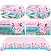 41Pcs Pink Axolotl Birthday Party Supplies Reptile Animals Theme Tableware Set Cartoon Axolotl Pa...