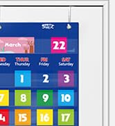 Blue Calendar Pocket Chart with 76 Cards,(68 Illustrated Activity Cards, 8 Dry Erasable Flash Car...