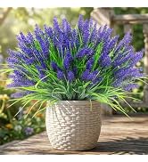 Rowfad 22 Pcs Artificial Outdoor Flowers UV Resistant Lavender Fake Greenery Plants Grass with Pu...