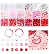 NUKAYAI 360Pcs Valentines Glass Beads for Jewelry Making, 18 Colors 8mm Round Red Pink White Crys...