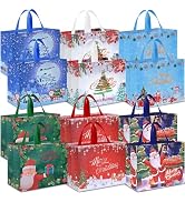 AhfuLife 12PCS Extra Large Christmas Gift Bags, 15.7'' x 14.2''x 5.9'', Christmas Tote Bags with ...