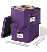 Huolewa Upgraded File Organizer Boxes Set of 2, File Boxes with Lids, Linen Hanging File Organize...
