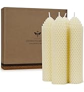 White Beeswax Pillar Candles Set of 4 - Handmade Pure Beeswax Rolled Candles for Gift & Home Deco...