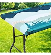 Moosfor Rectangle Fitted Table Cloth, Waterproof Spandex Elastic Tablecloths, Fits for 6 Foot Fol...
