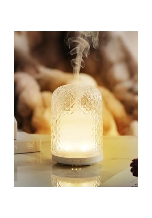 Essential Oil Diffuser - 2.4MHz Ultrasonic Glass Diffuser with Pulse/Continuous Mist & Night Ligh...