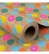 RUSPEPA Kraft Wrapping Paper Roll - Colorful Birthday Balloon Pattern - 30 Inches x 100 Feet