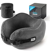 PEUJEW Neck Pillow Travel Pillow - 100% Pure Memory Foam Airplane Pillow with Adjustable Clasp & ...