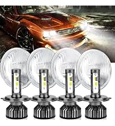 HMCYCI Classic Look style 5 3/4'' 5.75-inch Round Glass Lens Housing with H4 LED Bulbs for Classi...