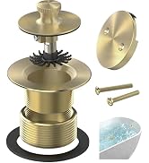 Sogmeter Brushed Gold Bathtub Drain, Hair Catcher and 2-Hole Overflow Faceplate, 11.5/16 UNC, Lif...