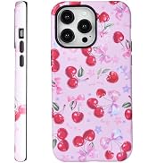 Uioeua Compatible with iPhone 12 Pro Max Case,Cute Ribbon Bow Cherry Design for Women Girls PC Ha...