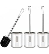 Toilet Brush and Holder, 3 Pack Compact Size Toilet Bowl Brush with Stainless Steel Handle, Small...