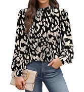 WIHOLL Long Sleeve Shirts for Women Mock Neck Tops Pleated Front Blouses Dressy Casual Fall Cloth...