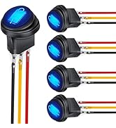 Nilight 5Pcs Waterproof Round Rocker Toggle Blue LED Switch 12V 20A 3 Pin ON Off SPST for Car Tru...