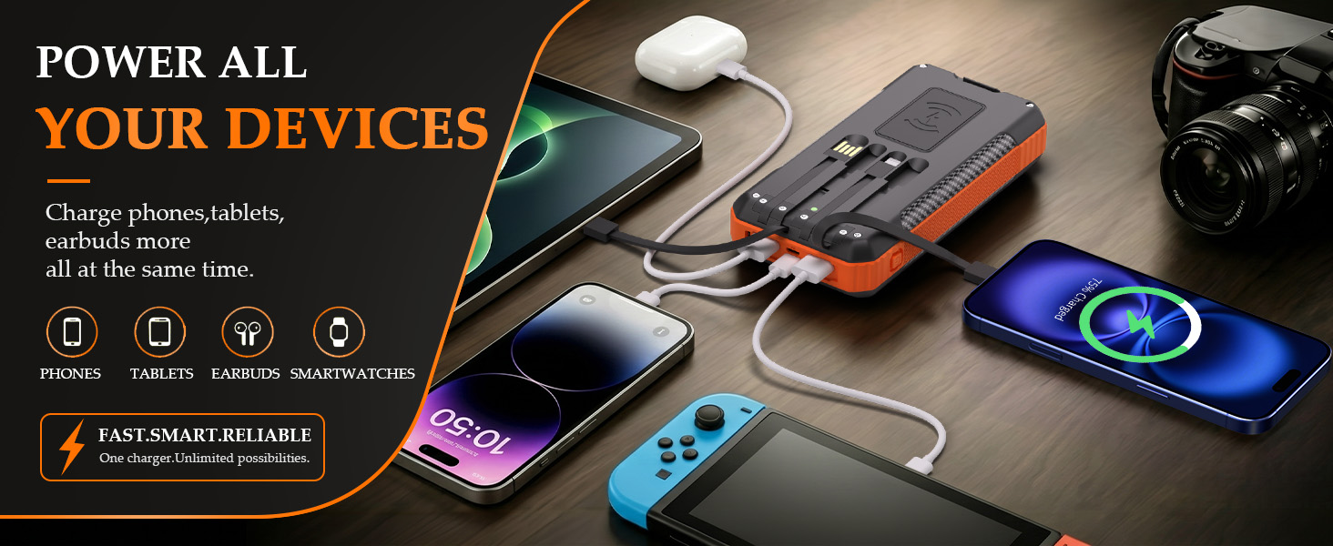 Power bank with a built-in charging cable
