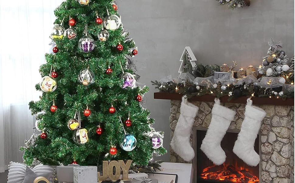 christmas tree with a fireplace and ornaments