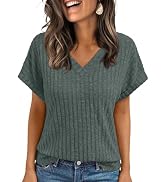 AUTOMET Women Tops Summer Sweaters Short Sleeve V Neck Shirts 2025 Spring Fashion Dressy Casual B...