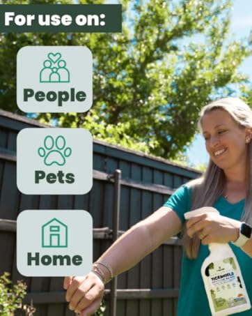 image of customer applying tickshield to skin and clothes for people pets and home