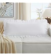 KKJIAF White Lumbar Pillow Covers 14x36 Inch Set of 1, Microfiber Ruffled Pillow Shams, Ruffle Eu...