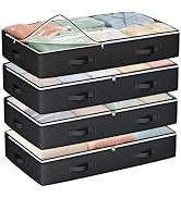 Budding Joy Under Bed Storage Containers with Clear Lids, 4 Pack | Foldable closet organizers for...